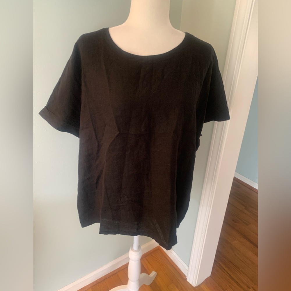 Lisa Bayne linen black oversized top, size S